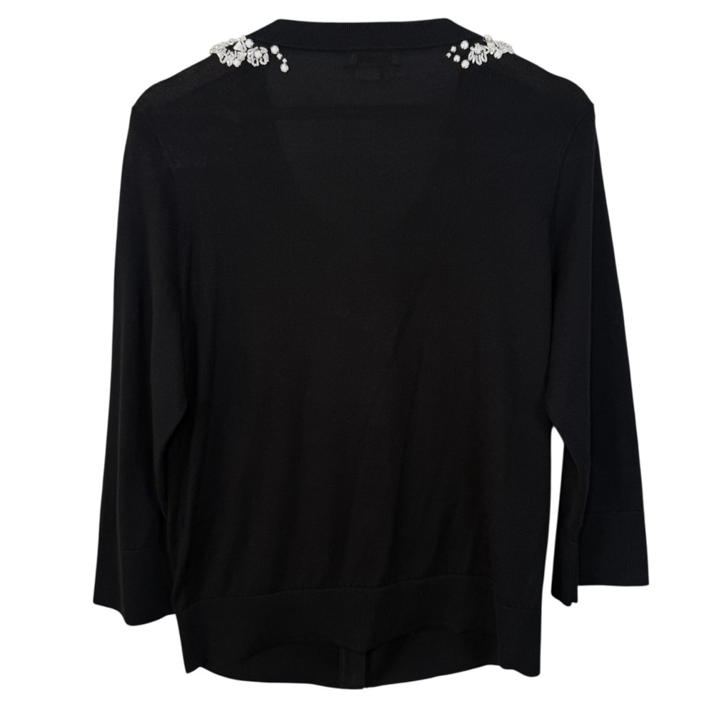 Kate Spade Embellished Floral Cardigan Black White Beaded Statement L - Picture 6 of 10